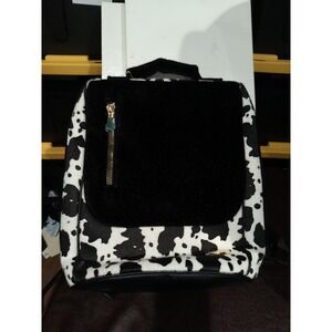 NWT Tote & Carry Black White Animal Print Backpack Faux Leather Faux Suede